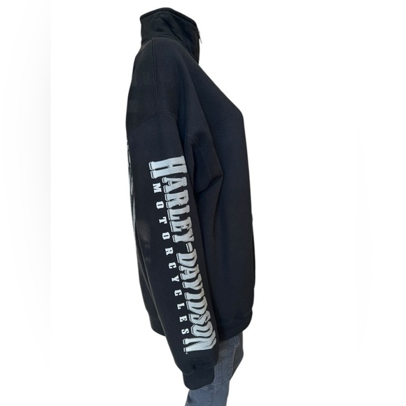 Harley Davidson Sweatshirt Mens Black L Motorcycle 1/4 Zip Skull Eagle Wisconsin - Picture 5 of 14